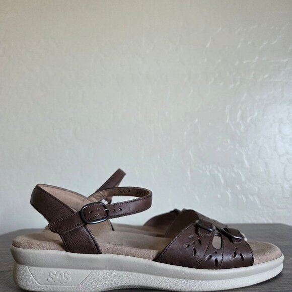 SAS Duo Quarter Strap Leather Sandals Brown Size Women's 8.5 Comfort Adjustable - Picture 1 of 9